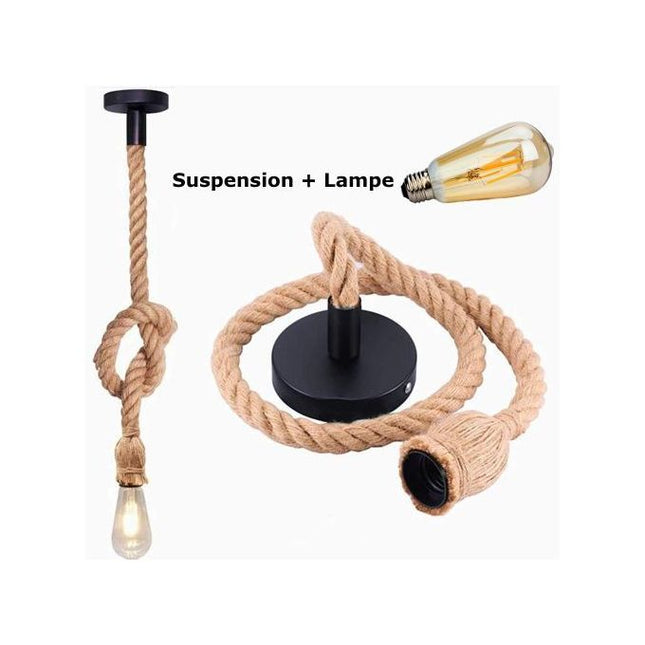 Suspension Vintage - Corde de Chanvre - 1M - Lampe inclus
